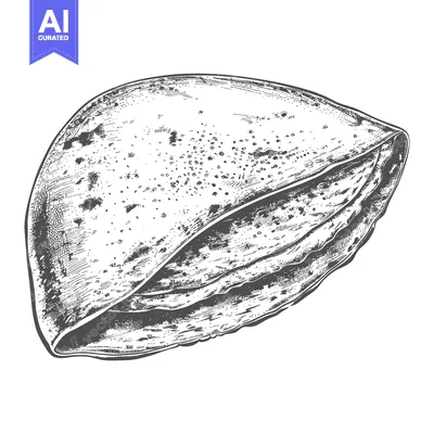 Premium design asset: A detailed black and white illustration of folded flatbread