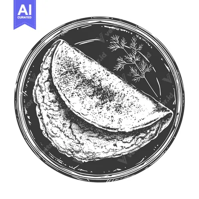 Premium design asset: A drawing of a crepe served on a dark plate