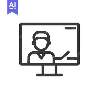 Aset desain premium: Online Education Icon: Instructor Presenting on Screen, Minimalist Des