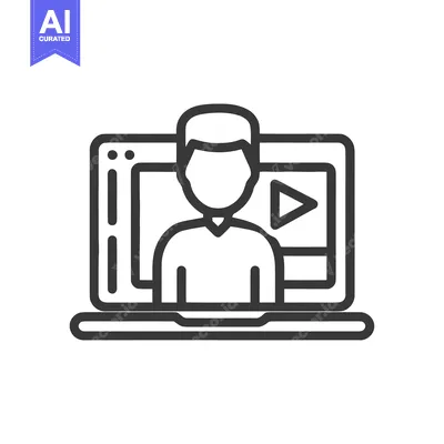 Aset premium populer: Online Education Icon: Man on Laptop Watching Video