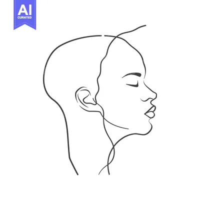 Aset desain premium: One-line drawing of a woman's head in profile with closed eyes