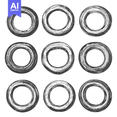 Premium design asset: Nine circular rings appear in a vintage illustrated vector style