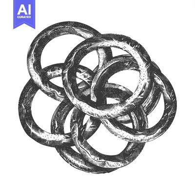 Aset premium populer: An intricately drawn illustration of interconnected circular objects