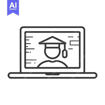 Aset desain premium: A laptop displays online education through a graduation icon