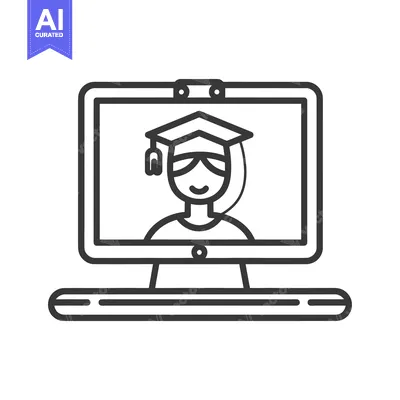 Aset desain premium: Computer screen depicting a person graduating in an online setting