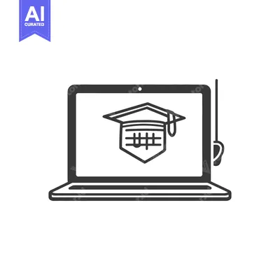 Premium design asset: Computer displaying a graduation cap signifies online education resour
