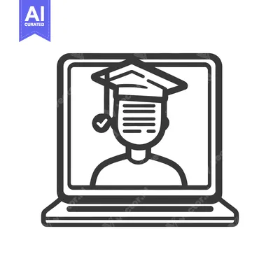 Premium design asset: A laptop displays online learning graduation and achievement