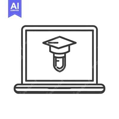 Aset desain premium: A simple computer screen displays a mortarboard and a diploma