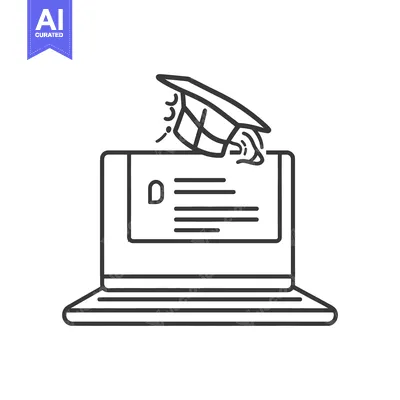 Aset desain premium: A laptop displays a diploma with a graduation cap rising above it