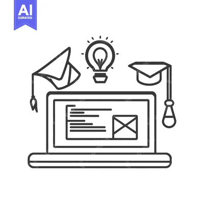 Popular premium asset: Computer with academic elements representing online education and know