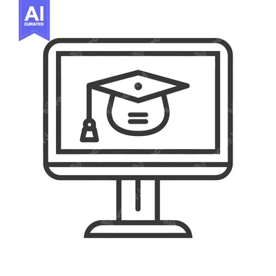 Aset premium populer: A computer monitor showing a graduation cap symbol representing learni