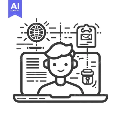 Aset premium populer: A person working online with a computer and connected documents