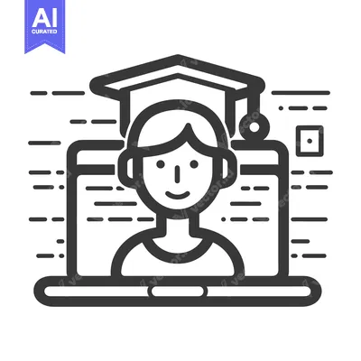 Aset desain premium: A Student Wearing Graduation Cap In Front Of Computer Screen