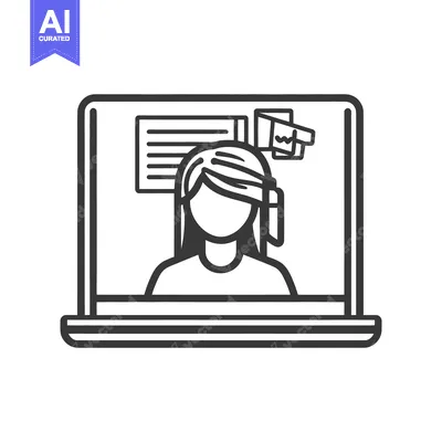 Premium design asset: A woman appearing in a laptop screen during an online meeting