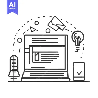 Aset premium populer: Conceptual illustration showing laptop with various digital communicat