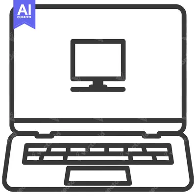Aset desain premium: A simple black and white illustration of a laptop computer and monitor