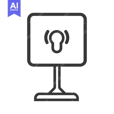 Aset desain premium: A black and white image of a sign with a light bulb