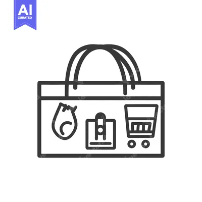 Aset desain premium: A shopping bag illustration with shopping related symbols displayed