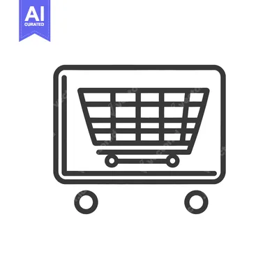 Premium design asset: A black outline graphic icon depicting a shopping cart on wheels