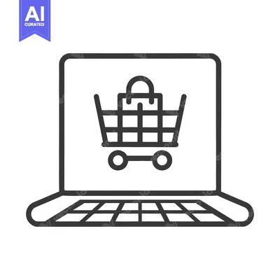 Premium design asset: A laptop screen displaying a shopping cart icon for online purchases