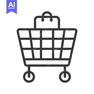 Aset desain premium: A simple illustration of a shopping cart with a paper bag