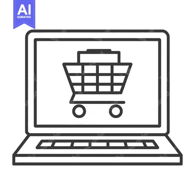 Aset desain premium: An online shopping cart icon displayed on a laptop computer screen