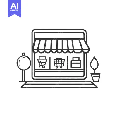 Premium design asset: Simple black and white illustration of an online shopping store