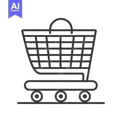 Aset desain premium: A shopping cart icon is shown in a simple line drawing