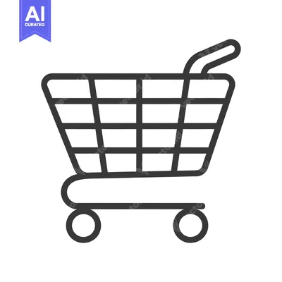 Aset desain premium: Black Outline Illustration Depicts a Shopping Cart On White Background