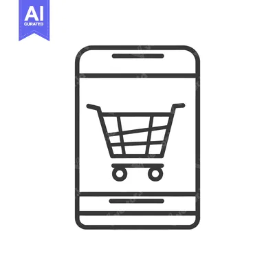 Aset premium populer: A mobile phone screen displays an online shopping cart symbol