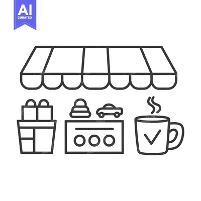 Aset desain premium: A small market stall with gifts and a hot beverage