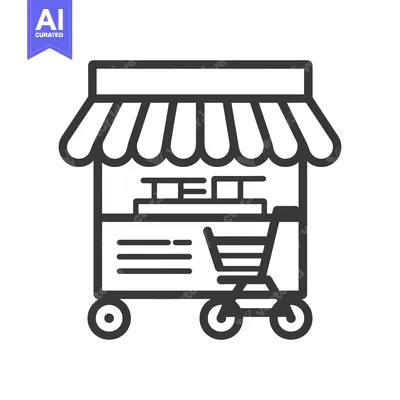 Aset premium populer: A simple outlined illustration of a street market vendor cart