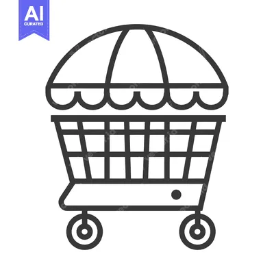 A shopping cart graphic design with a canopy or awning