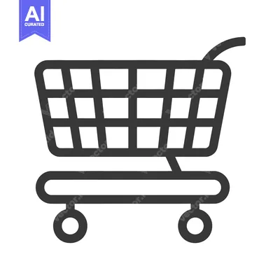 Premium design asset: A simple outline illustration depicts a shopping cart for groceries
