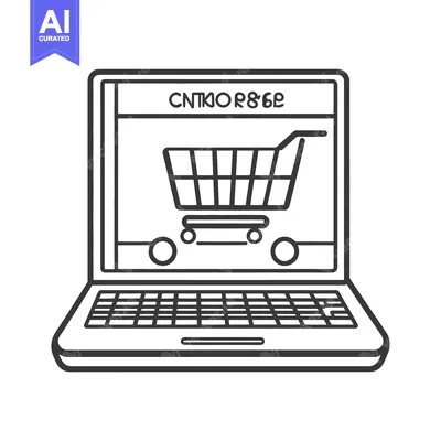 Aset premium populer: A laptop computer showing an online shopping cart icon clearly display