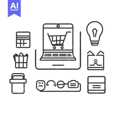 Premium design asset: Simplified icons representing online shopping and associated transacti