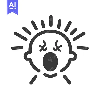 Aset premium populer: Simplified black illustration depicting the face of a distressed infan