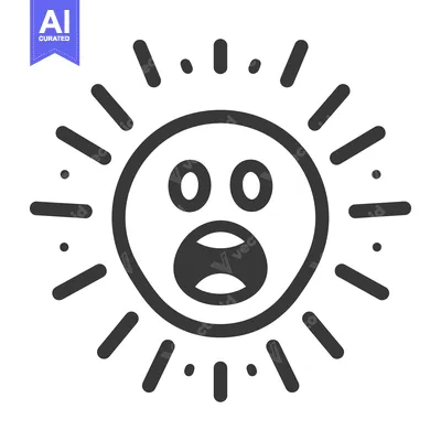Aset premium populer: A surprised cartoon sun with radiating lines and open mouth