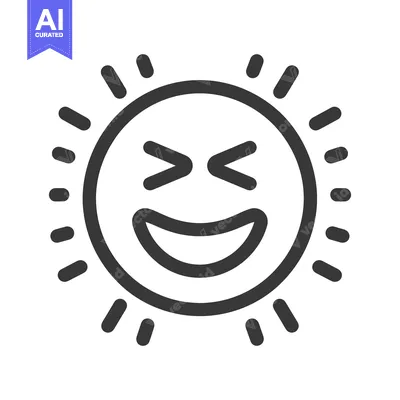 Aset desain premium: A happy smiling sun symbol with radiant radiating outlines