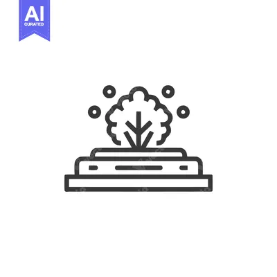 Aset premium populer: Minimalist Tree Fountain Icon with Bubbles, Linear Design