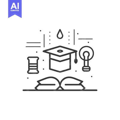 Aset desain premium: Open book, graduation cap, lightbulb, and liquid drop icon representin