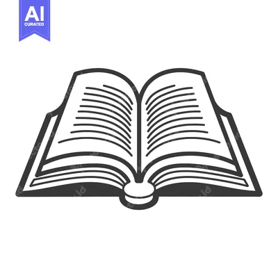 A simplified black and white illustration of an open book