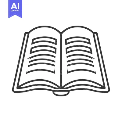 Aset desain premium: A Line Drawing Illustrates An Open Book With Printed Pages