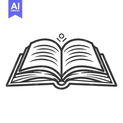 An open book image with a minimalist black and white design