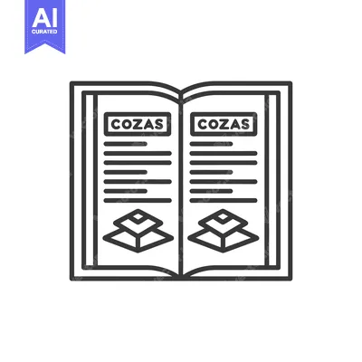 Open Book with Cozas Title and Stacked Geometric Shapes