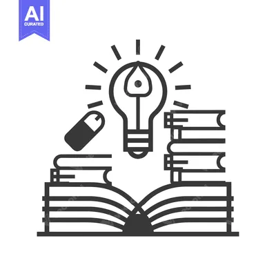 Aset desain premium: Open Book with Lightbulb, Eraser, and Stack of Books