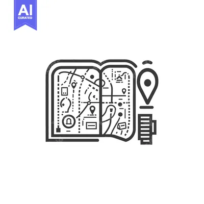 Aset premium populer: Open Book with Map, Location Pin, and Building Icon