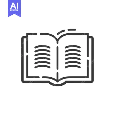 Premium design asset: Open Book with Text Lines in Black Line Art