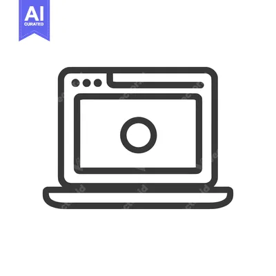 Aset premium populer: Minimalist Laptop Icon with Circular Element, Dark Outline on White