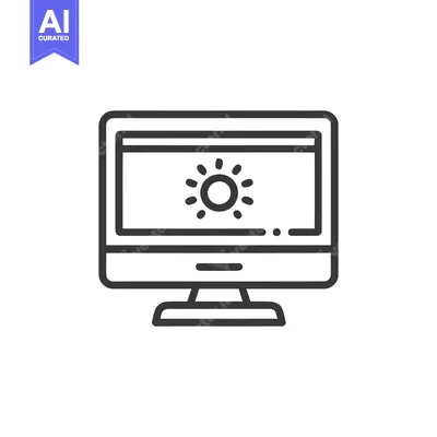 Aset desain premium: Minimalist Computer Icon with Sun Symbol on Screen, Line Art